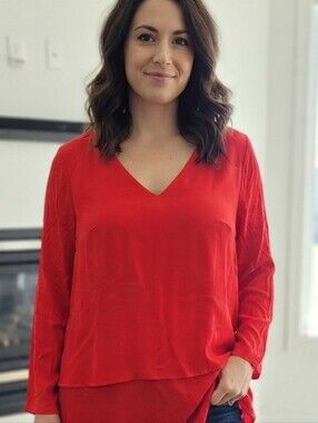 MICHAEL KORS Layered V-Neck Red Tunic Top